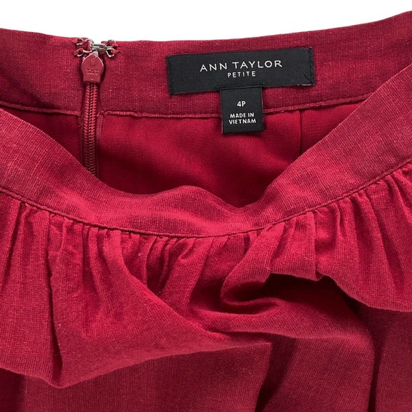 Ann Taylor Size 4 Petites 4P Skirt Women's Linen Lined Maroon Red A-line 24"L - Picture 5 of 12
